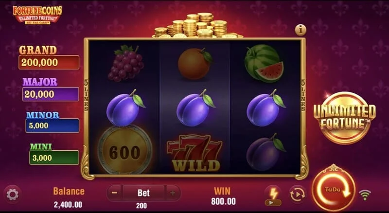 Fortune Coins Unlimited Fortune - grade básica de 3x3 com símbolos de frutas
